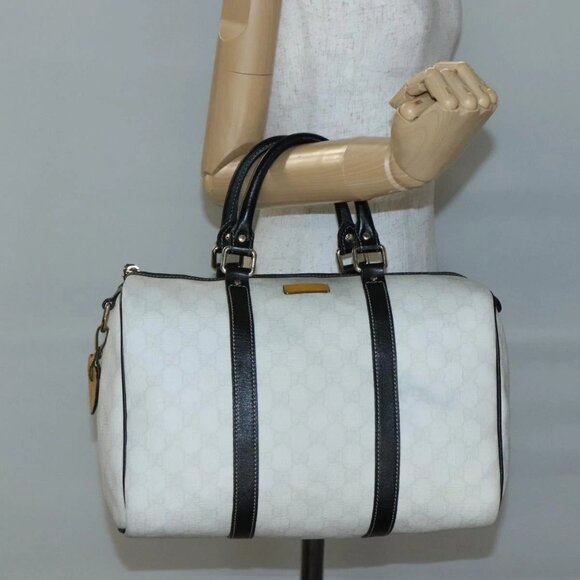 GUCCI GG Supreme Boston Bag PVC White Gold 193603 Auth 140312 - Picture 1 of 16